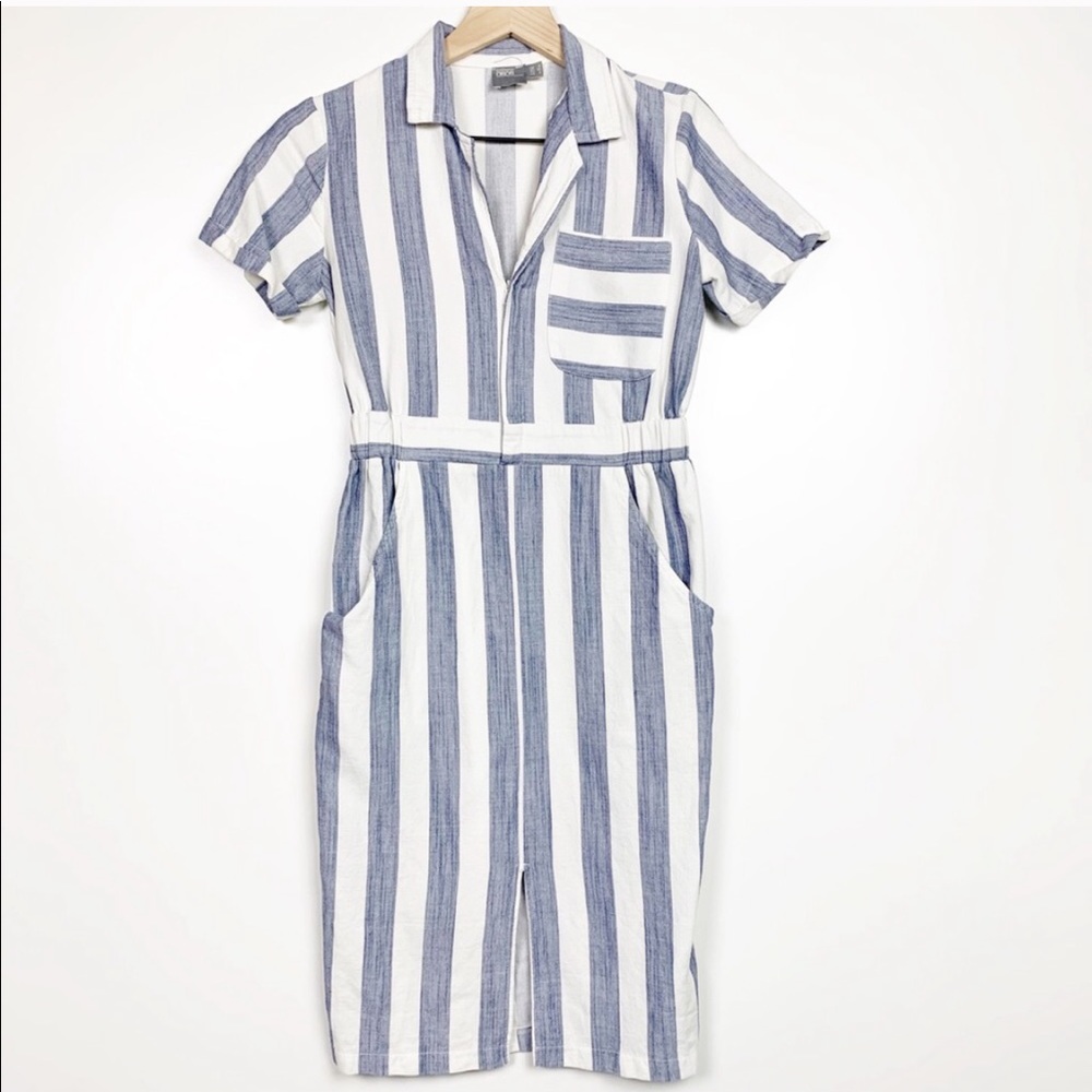 Asos Sheath Dress White with Blue Stripes Collared